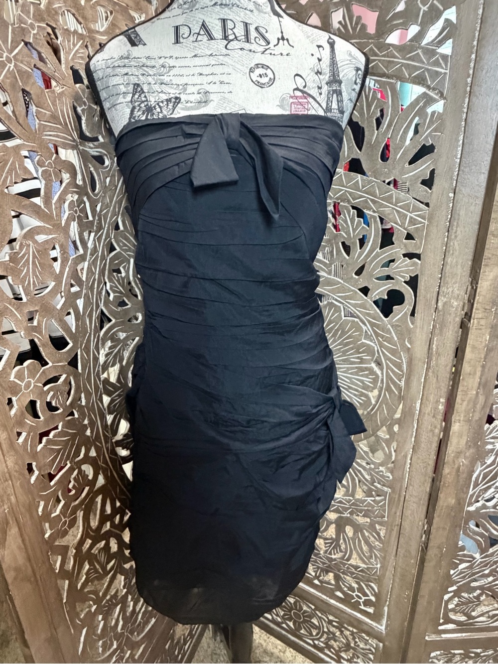 Express Black Strapless Ruched Bow Cocktail Dress